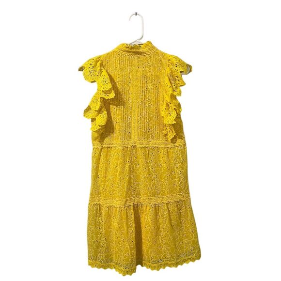 Alice + Olivia Pimmy Yellow Broderie Anglaise Shift Dress Size 4 Short Sleeve - Picture 5 of 7